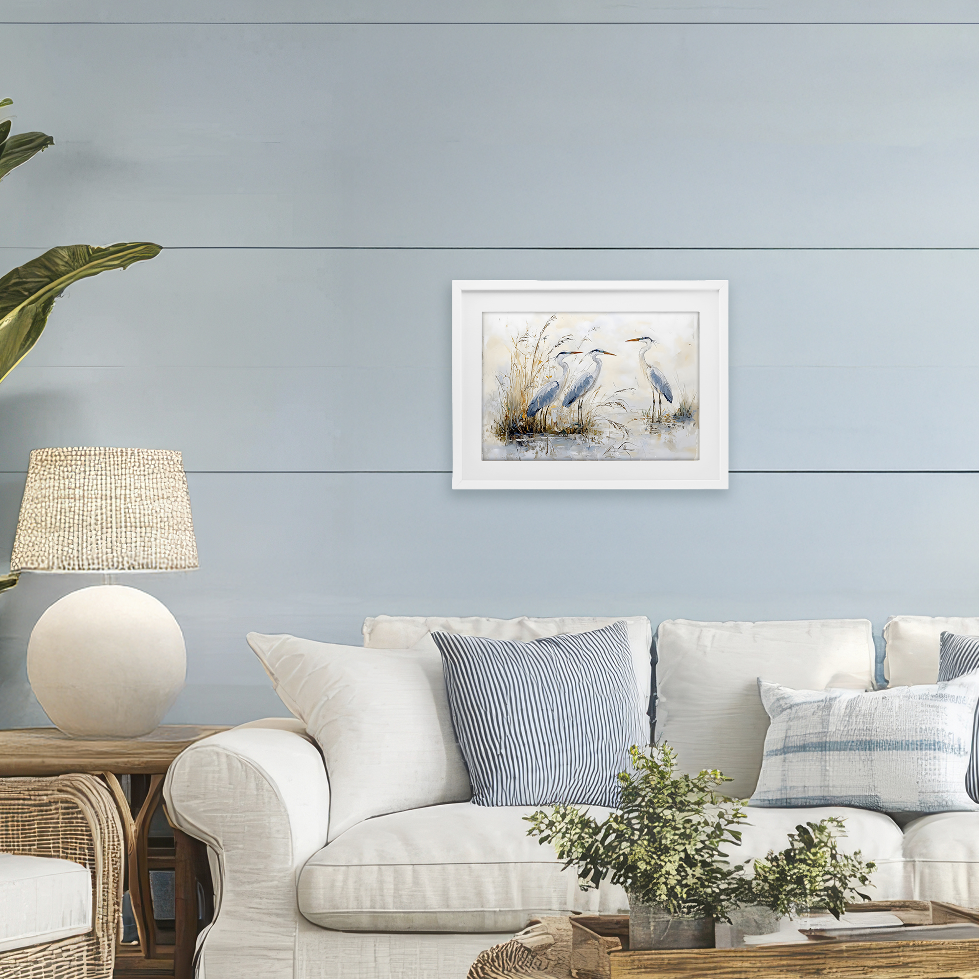 Stupell Industries Blue Heron Trio in Wetlands White Framed Print Under Glass, design by LSR Design Studio