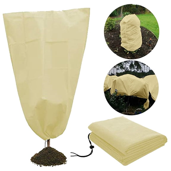1PC Large Winter Cover - 31.5" x 39.37" Beige Freeze Protection with Drawstring, Waterproof Shelter Bag for Outdoor Garden & Shrubs