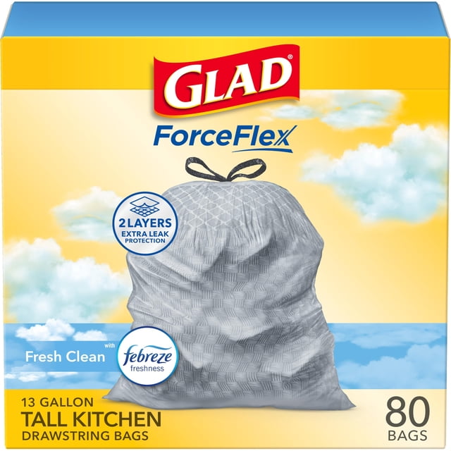 Bolsas de basura Glad ForceFlex de 13 galones, Fresh Clean, 80 unidades