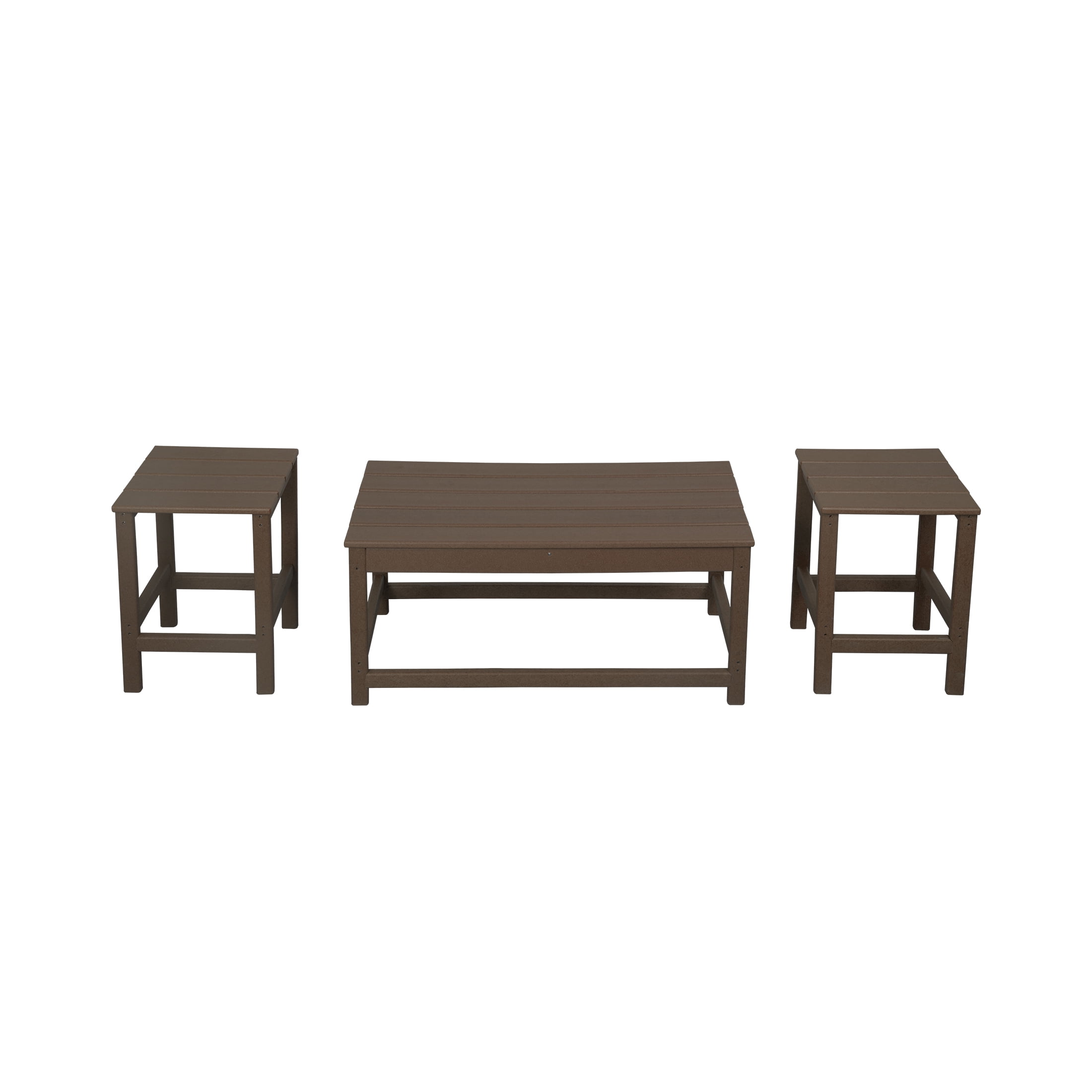 WestinTrends Malibu 3-Pieces Outdoor Table Set, Includes 1 Coffee Table and 2 Side Table, All Weather Poly Lumber Adirondack Patio Furniture Set, Dark Brown
