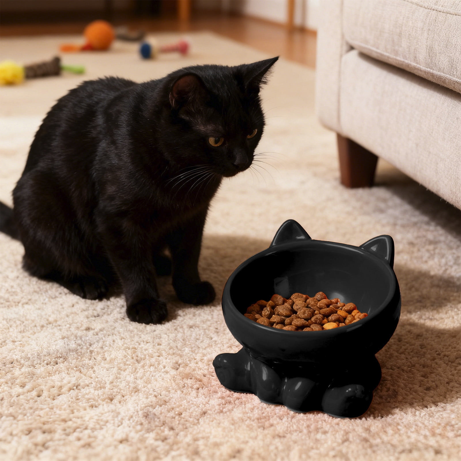 Pet Bowl, Elevated Ceramic Cat Bowl, Reducing Neck Bending and Pressure, for Indoor Cats and Small Dogs Food Bowls, 4x5in
