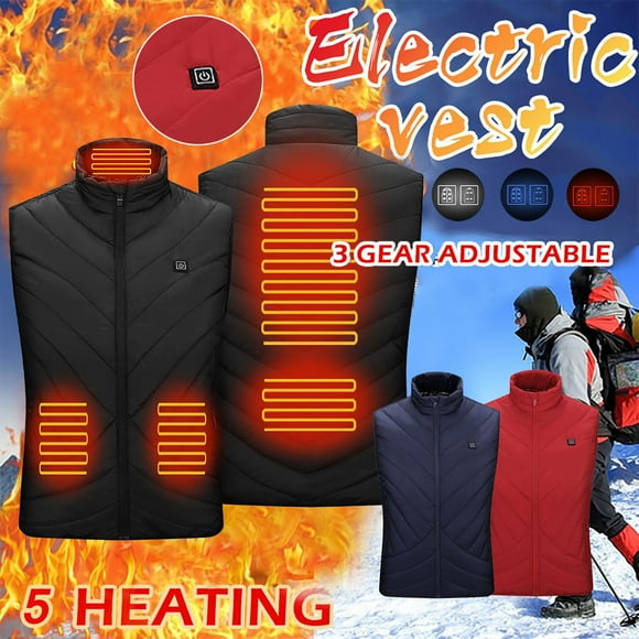 Meichang Heated Vests for Men Sleeveless 5 Heating Zones Heated Jackets Stand Collar Rechargeable Electric Heated Coats for Winter Outdoor Skiing