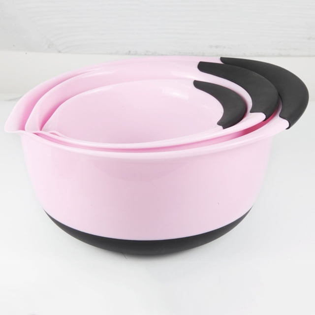3-Piece Plastic Mixing Bowl Set for Whipping Eggs, Washing Produce & Serving Salads, Lightweight Nesting European Design with Non-Slip Base, Easy-Pour Rim for Home & Rv , Three-Piece Salad Bowl Set