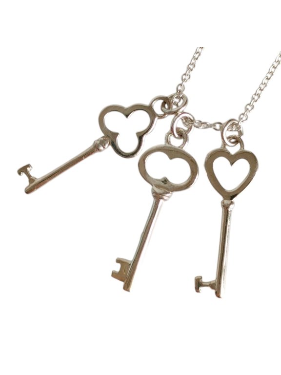 Pre-Owned TIFFANY & Co. Tiffany SV925 Triple Three-Key Chain Pendant Necklace with Box, Silver,...
