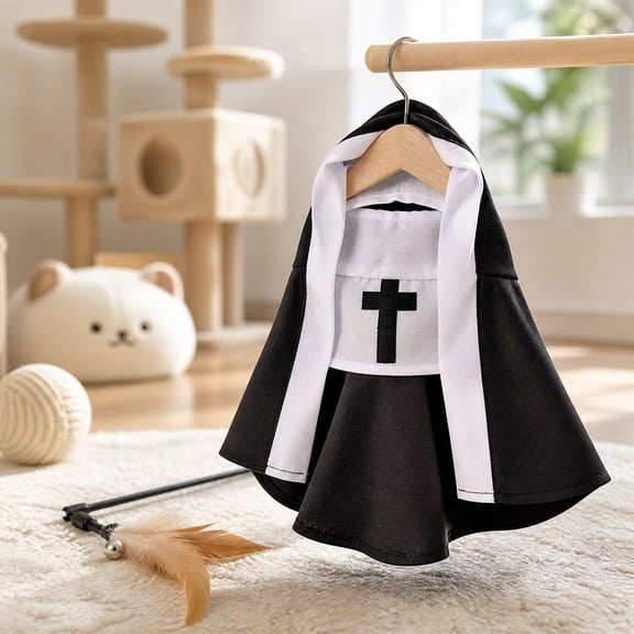 AuroraX Halloween Nun Pet Costume Dog Costumes Halloween Small Lightweight Dark Hooded Washable Pet Halloween Costumes Black