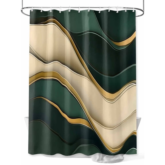 Shower Curtain Green Gold Ripple Bath Curtains Decor Modern Art Waterproof Polyester Fabric Bathroom Shower Curtain Set with 12 Hooks Decoration 72 x 72 Inches