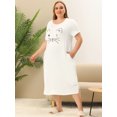thumbnail image 2 of Women's Plus Size Nightgown Cat Print with Pocket Sleep Dress Sleepwear Milk White 2X, 2 of 5