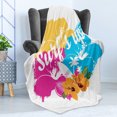 thumbnail image 4 of Beach Saying Soft Flannel Fleece Blanket, Tropical Hawaiian Hibiscus Flower Bouquet and Surf up Phrase with Paddle Board, Cozy Plush for Indoor and Outdoor Use, 50" x 70", Multicolor, by Ambesonne, 4 of 5