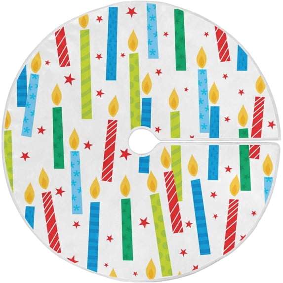 FMSHPON Colorful Birthday Candles Xmas Christmas Tree Skirt Stand Mat for Holiday Party Decoration Indoor Outdoor 48 inches