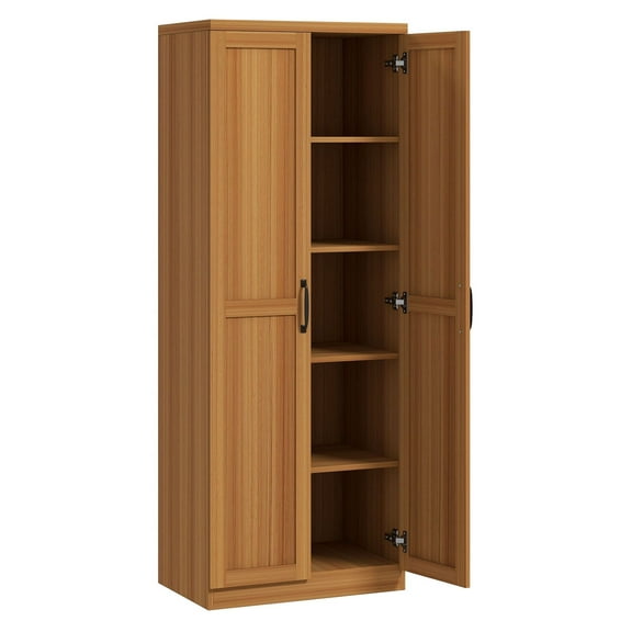 63" Kitchen Pantry - Freestanding Cabinet with Adjustable Shelves, Teak Wood Grain