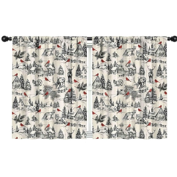 Blackout Kids Curtains,Beige Christmas Winter Scene Pattern Childrens Insulated Curtains Set Of 2,Bedroom Essentials,Toddler Room Decor 42"x54"
