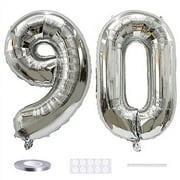 Xihuimay Number 90 Balloons 40 inch Digital Balloon Alphabet 90 Birthday Balloons Digit 90 Helium Balloons Big Balloons for Birthday Party Supplies Wedding Bachelorette Bridal Shower, Silver Number 90
