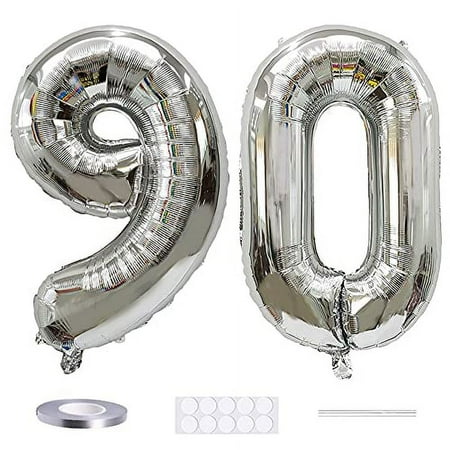 Xihuimay Number 90 Balloons 40 inch Digital Balloon Alphabet 90 Birthday Balloons Digit 90 Helium Balloons Big Balloons for Birthday Party Supplies Wedding Bachelorette Bridal Shower, Silver Number 90