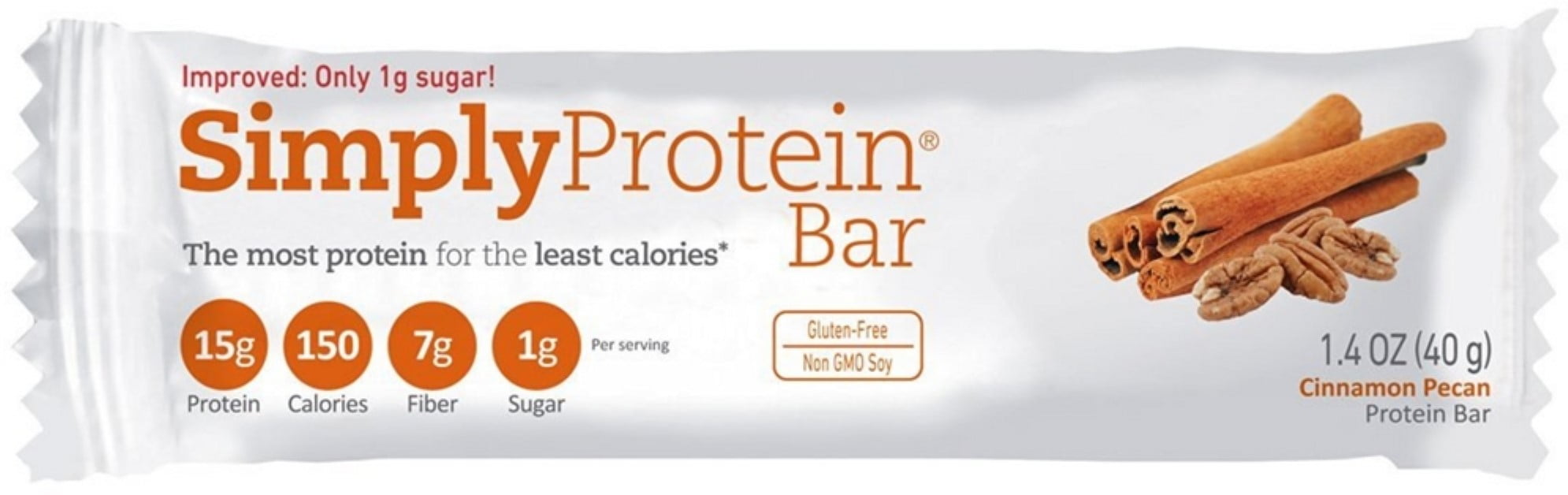 Simply Protein Bar, 1.4 oz bars, Cinnamon Pecan, 12 bars (Pack of 2