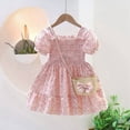 thumbnail image 3 of BULLPIANO Girls' Summer Floral Dress Short Sleeve Square Neck Smocked Casual Summer Dresses, 3 of 7