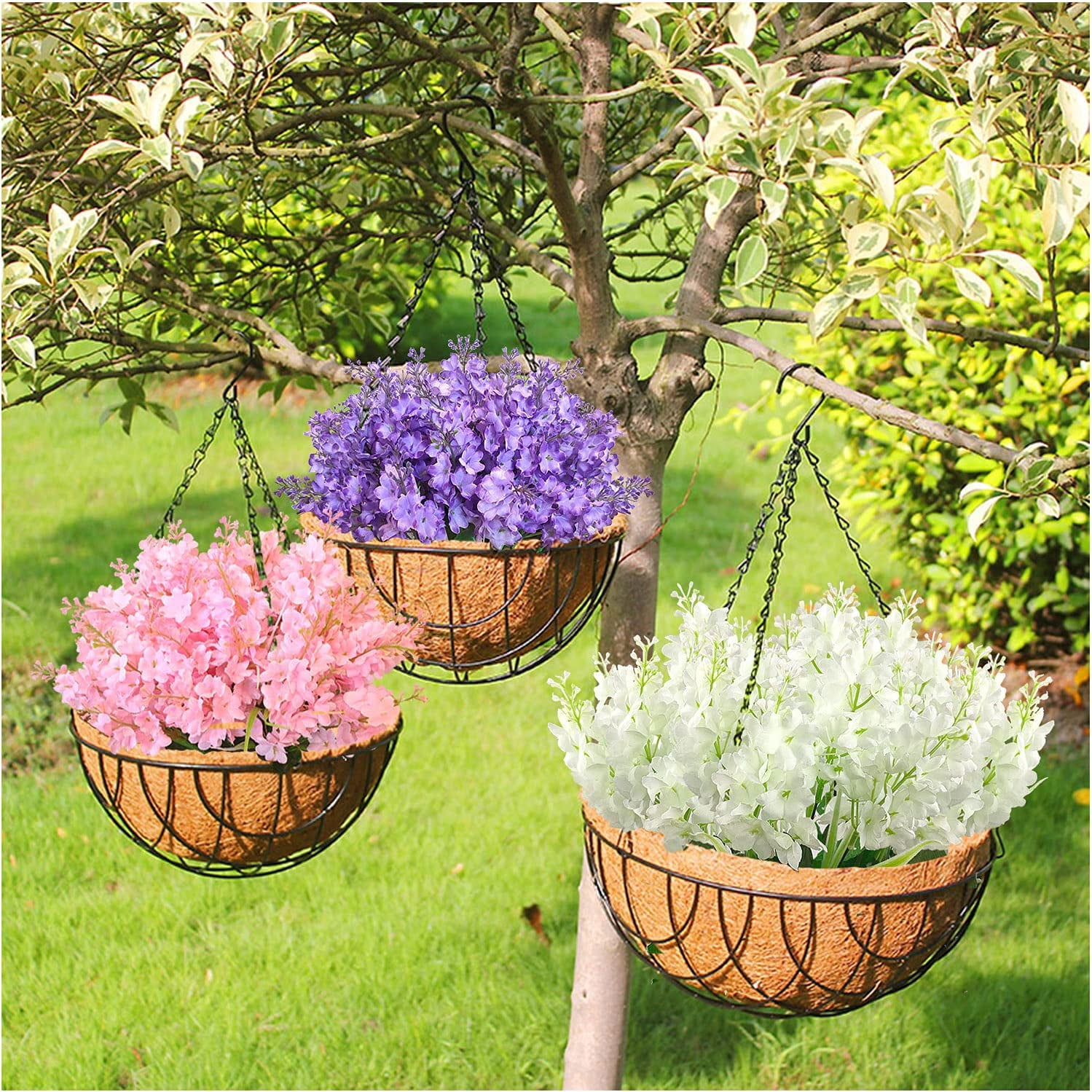 24 Pcs Artificial Wisteria Flowers for Outdoor 13.8'' Faux Hyacinth Flowers for Home Porch Decoration Fake Silk Floral for Wedding Spring Garden Fence Porch Outsides Decor, White