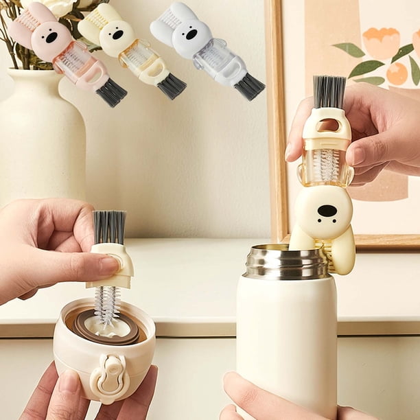 Cepillar Cepillo de limpieza 4 en 1 para tapas de vasos,mini cepillo para botellas de vidrio con mango de acero inoxidable para limpieza de cocina (beige,1 pieza) Rkxzt