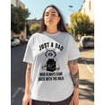 thumbnail image 3 of Women's Graphic T-Shirt White XS Women's Tops Raccoon Dad Bringing Milk Crew Neck Short Sleeve Shirts for Women, 3 of 3