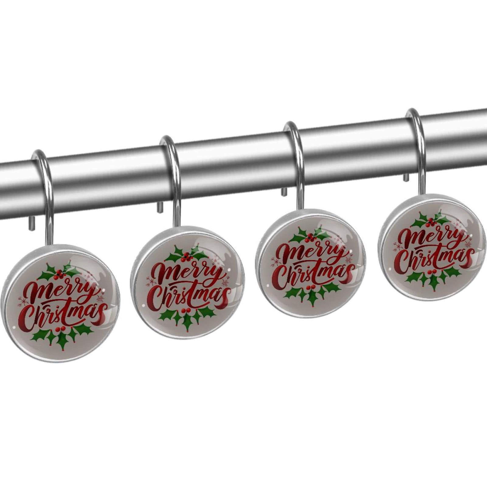 HemaKayy 12 Pcs Decorative Shower Curtain Hooks - Stainless Steel Rings for Bathroom Décor - Easy Glide & Secure Hold - Perfect Decoration for Bathroom Shower Rods - Merry Christmas
