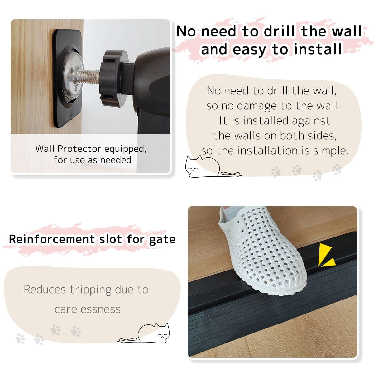 Lumizone Extra Tall Pet Gate 61.02" High Pressure Mounted 30.12"-34.05" Extra Wide 1.37" Gap for Cat Dog Children Stairs Doorway Hallway No Drilling Auto-Close (30.12"-34.05", Black)