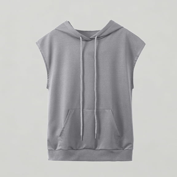 Xijirk Girls Sleeveless Solid Hooded Drawstring Pocket Short Sleeve Hoodie Vest Top,11-12 Years