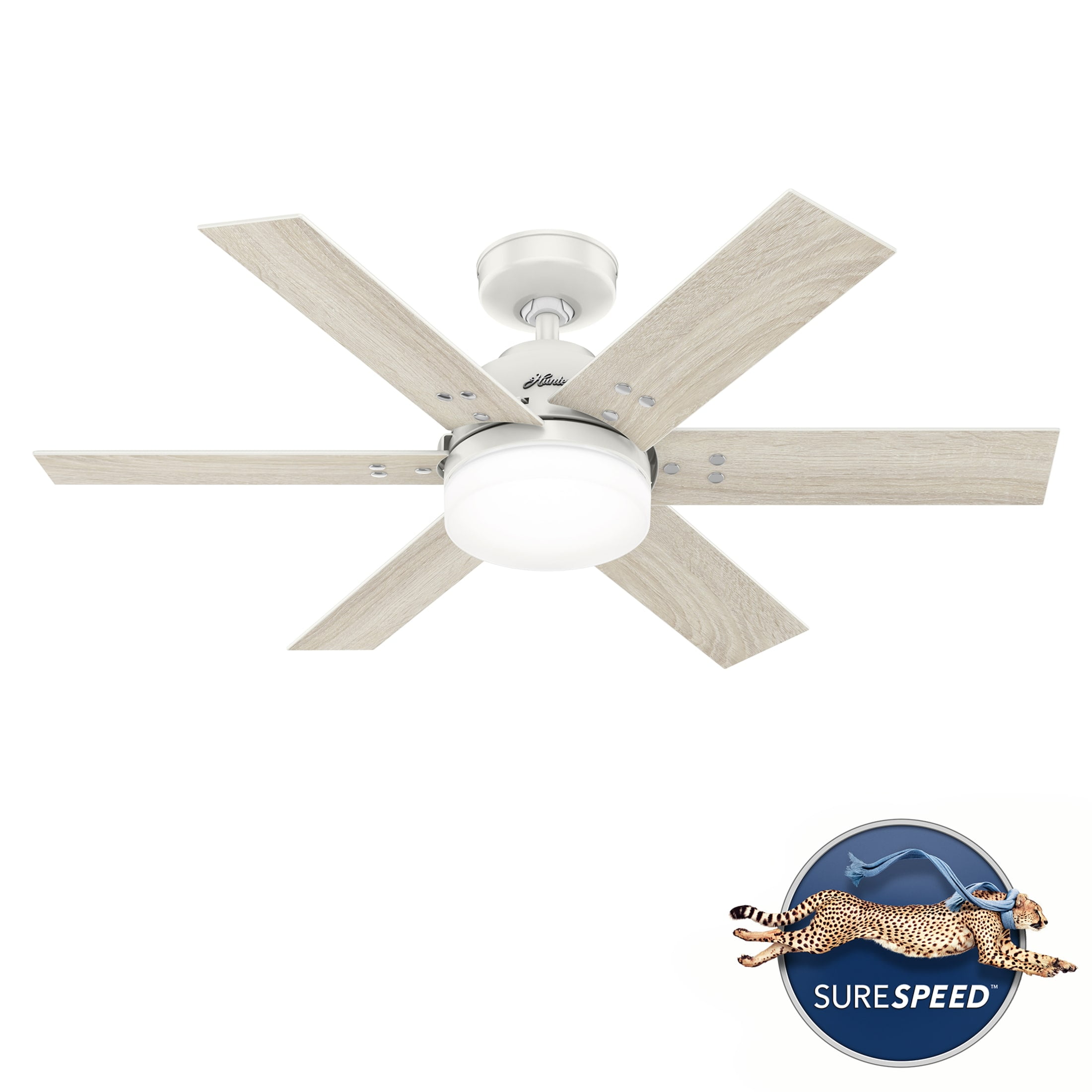 Hunter 44 inch Indoor Ceiling Fan with LED Light and Remote Control - White Ceiling Fan, Standard Mount, 6 Blades, For Bedroom, Living Room, or Kitchen, Quiet - Pacer 51205, Fresh White