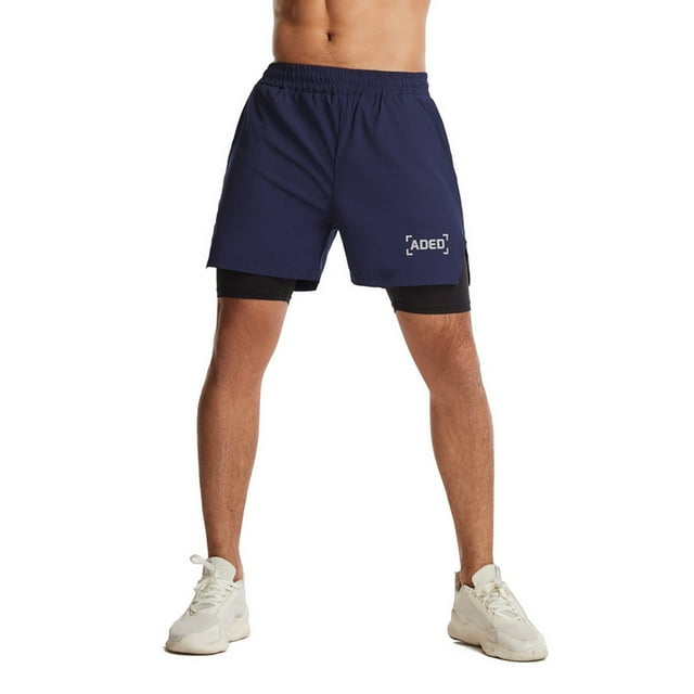 Men's Active Sweatpants with Inner Layer Athletic Running Shorts 2 in 1 Gym Workout Fitness Phone Pocket Drawstring Shorts