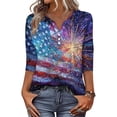 thumbnail image 5 of Women's 250th Anniversary USA Shirt Patriotic American Flag Print V-Neck Button 3/4 Sleeve T-Shirt, 5 of 6