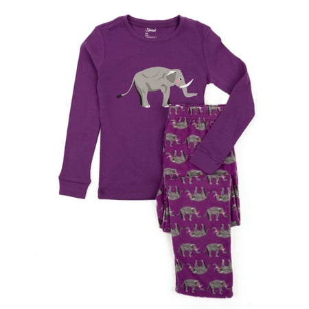

Leveret Kids Cotton Top & Fleece Pants Pajamas Purple Elephant 4 Year