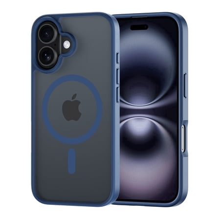 for iPhone 16 Case, Compatible with MagSafe, Translucent Matte Shockproof Anti-Slip Anti-Fingerprint Pocket-Friendly Phone Case Cover - Black