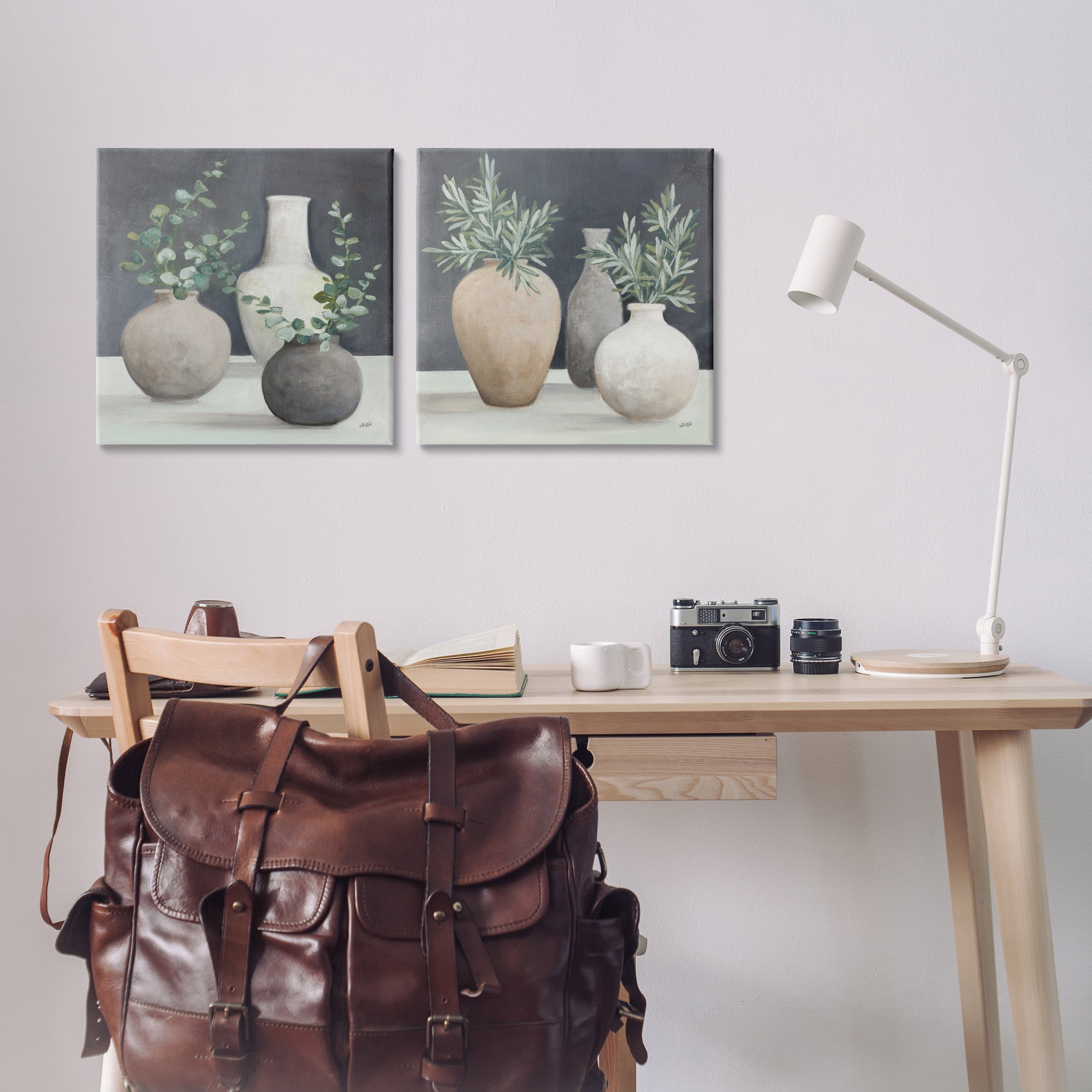 Stupell Industries Eucalyptus Greens Fresh Vessels Plants & Flowers Painting Wrapped Canvas Art Print Wall Art, 17 x 17, Set of 2