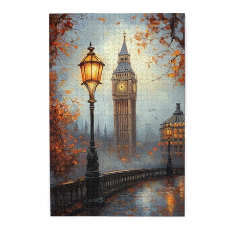 1000 PCS 1000 Piece Jigsaw Puzzles - Big Ben In The Fall Oil Painting Scenery Wooden Puzzle For Home Decor Ideal For Relaxation And Family Fun Gift For Scenery Lovers