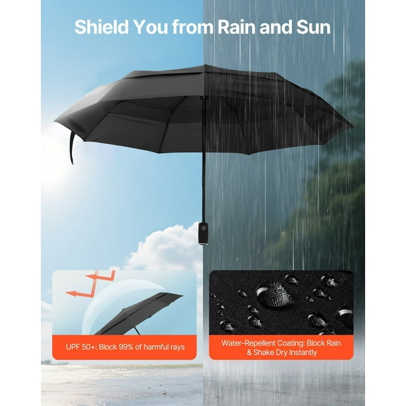 Sturdy Travel Umbrella - 42" Wind-Resistant, Auto Open/Close, Compact for Rain & Sun Protection