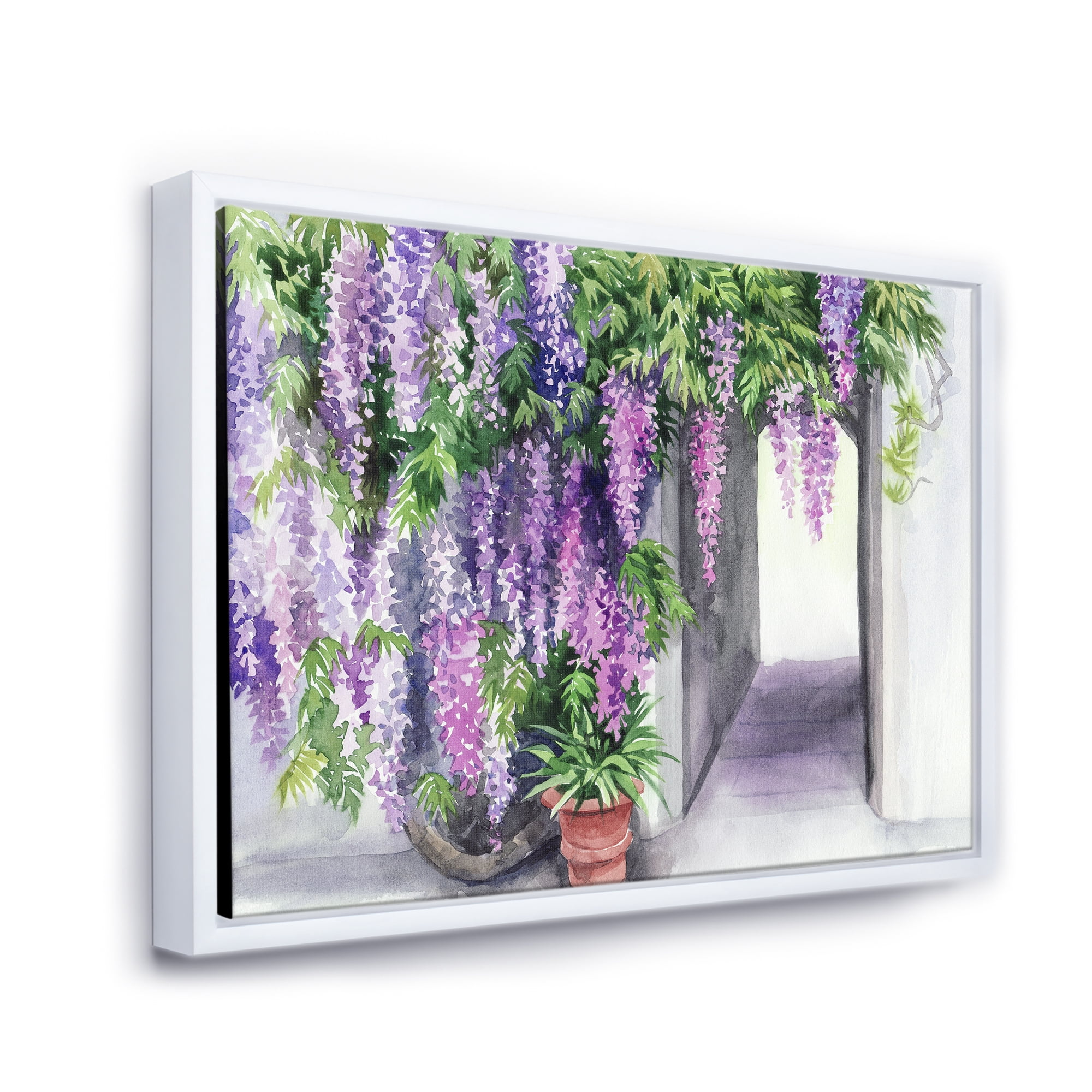 Designart 'Purple Wisteria Blossom' Traditional Framed Canvas Wall Art Print