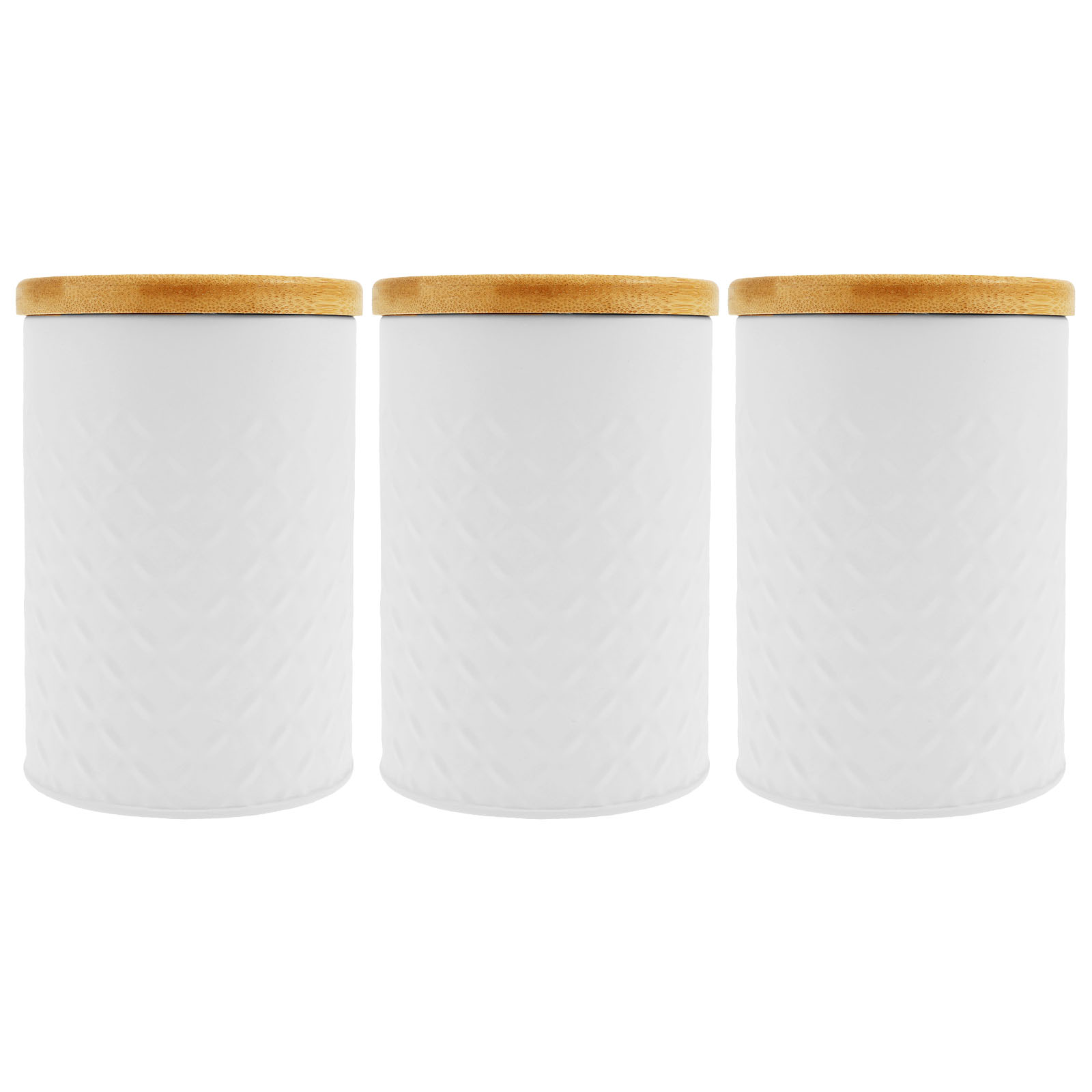 Grusce 3 Pack Ceramic Kitchen Canister Set for Sugar Coffee Tea, Airtight Food Storage Jars with Bamboo Lids, White Ceramic Storage Jar Kitchen Canister, Decorative Storage Pots for Countertop