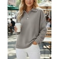 thumbnail image 2 of jinghuiyue Womens Polo Shirts Long Sleeve Waffle Knit Button Down Shirt Casual Loose Fit V Neck Tunic Tops XL, 2 of 4