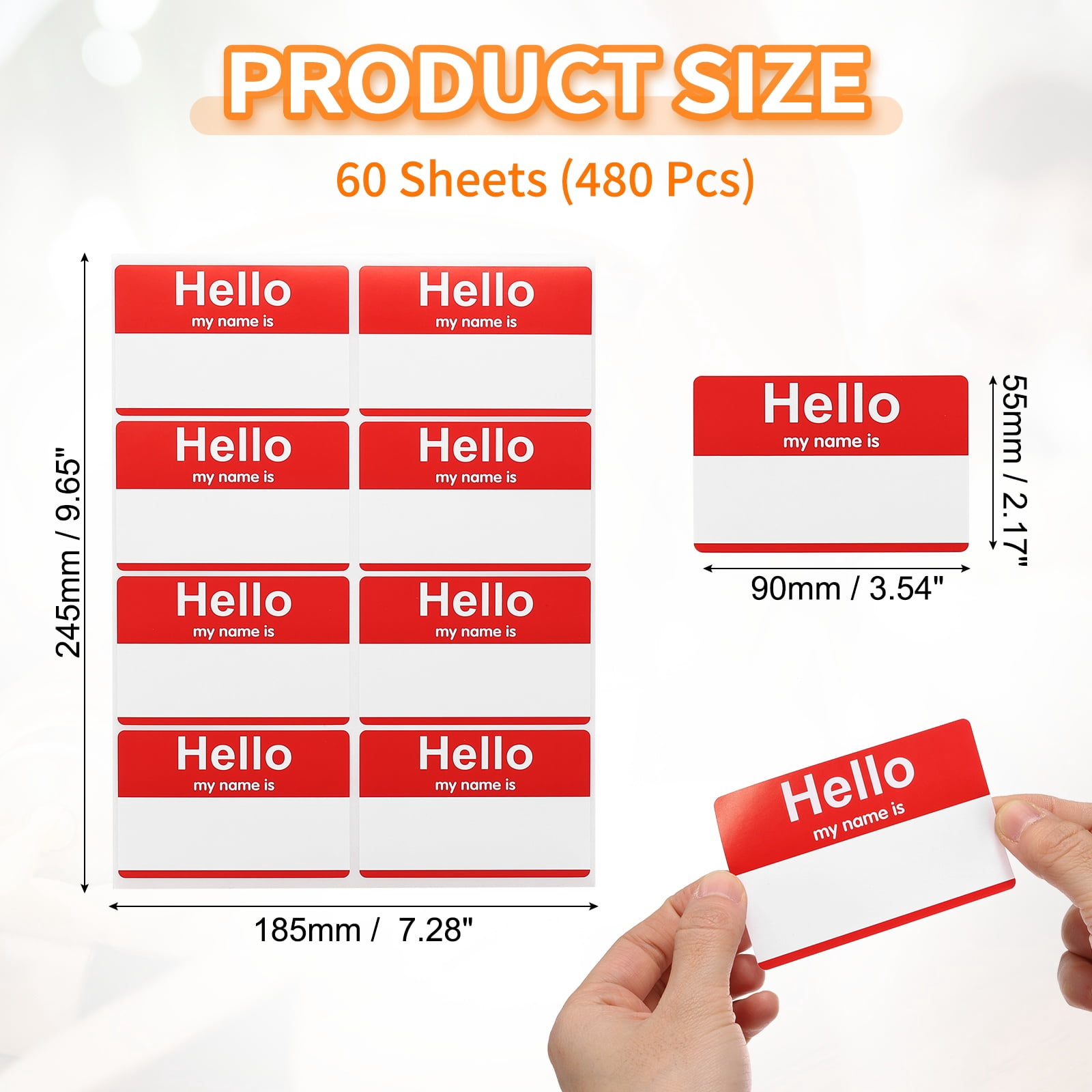 480 Pcs Peel and Stick Badges, 9.65 x 7.28 Inches Identification Stick Badge Name Tags Stickers Easy-to-tear Strong Adhesion for Desk Bag Meetings Conferences Parties, Red
