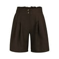 thumbnail image 4 of Hassda Clearance Linen Shorts for Women Womens Casual Elastic Waist Shorts High Waist Wide Leg Pleated Business Work Trouser Shorts Without Pockets Beach Shorts for Women Brown XL, 4 of 8
