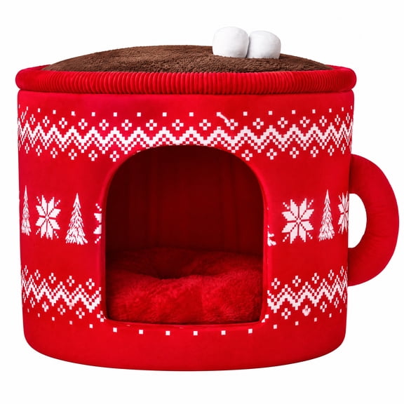 Vibrant Life Holiday Medium Hot Cocoa Pet Bed, Red/White/Brown, 28" x 20"