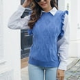 thumbnail image 4 of VSSSJ Women Cute Ruffle Sleeve Crew Neck Cable Knit Tunic Sweater Vest Casual Solid Color Pullover Sleeveless Sweater Tank Tops Blue L, 4 of 8