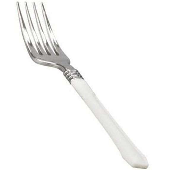 CPC BDUETWF 7 in. Duet White & Silver-Like Heavy Disposable Plastic Forks, Case of 480 - 24 Case of 20