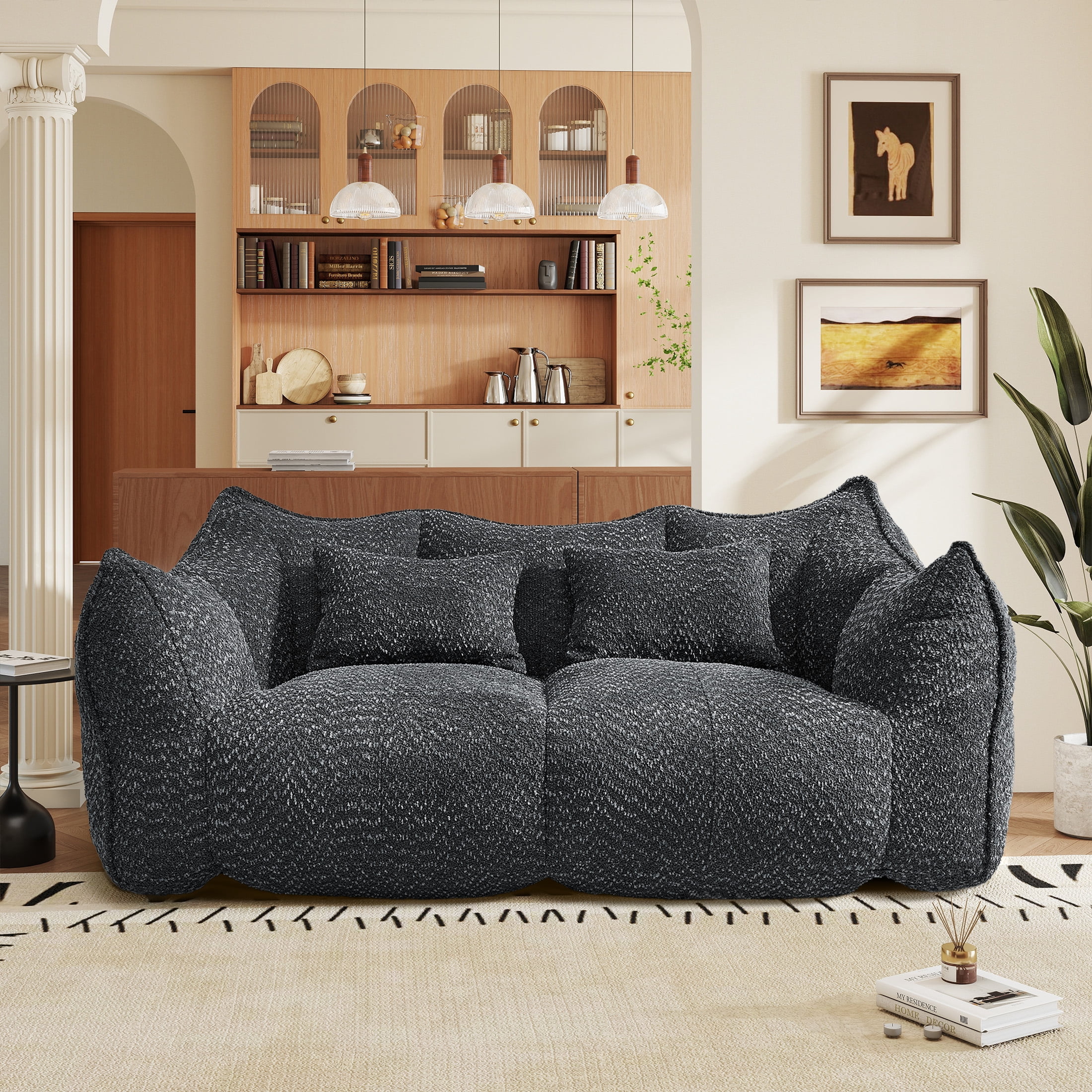 Aukfa Cloud Comfy Sofa, 24.4" Deep Seat Loveseat Couch for Living Room, No Assemble,Chenille,Black