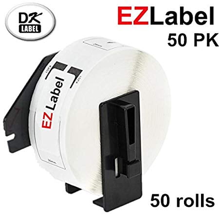 50 Rouleaux EZlabel Brother DK1201 Compatible Blanc 1-1/7 Pouces x 3-1/2 Pouces (29mm x 90mm) Rouleau d'Étiquettes (400 Étiquettes/rouleau) avec Cartouche
