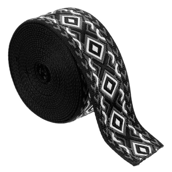 Uxcell 5Yards Cotton Webbing Strap 50mm Jacquard Webbing Purse Strap, Black-Gray-White