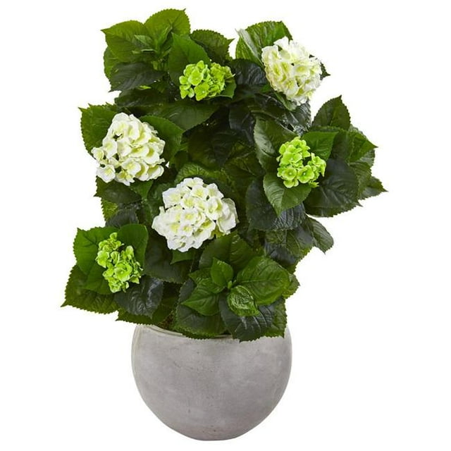 Nearly Natural 9421 30 in. Hydrangea Artificial Plant in Sand Stone Bowl