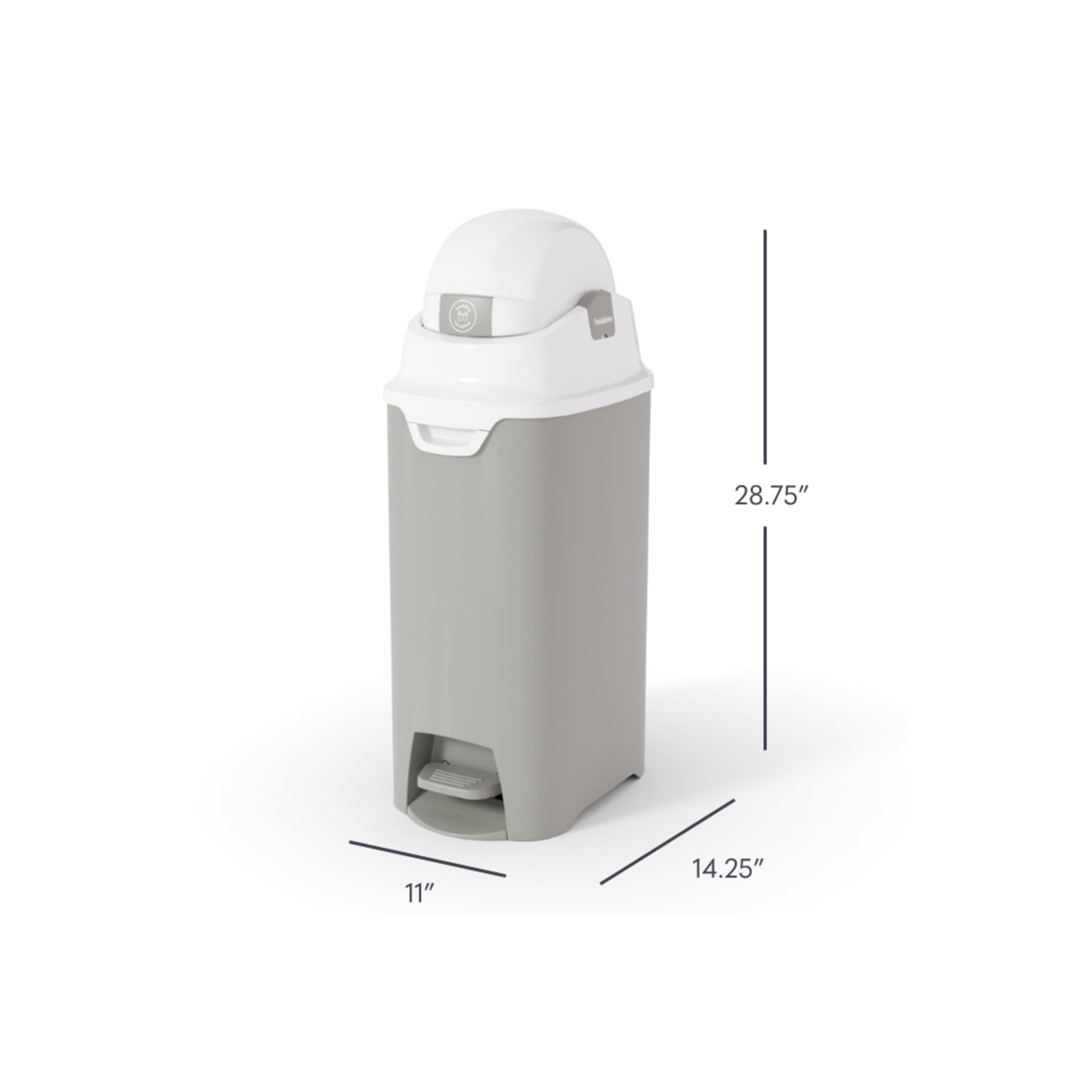 Foundations Hands Free Medium Diaper Pail with Airtight Lid - Durable & Odorless Diaper Disposal, Holds up to 45 Newborn Diapers, Refill With Any Bags - Gray