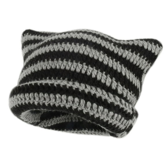 UFOUND Women Winter Cat Ears Hats Soft Slouchy Striped Knitted Hat Trendy Warm Crochet Braided Knitted Hats
