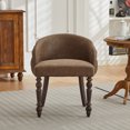thumbnail image 2 of Mid-Century Accent Chair, PU Dining Chair with Solid Wood Armrests and Legs, Hand-Pulled Buckle Decoration, 1 Seat Cushioned Sofa for Living Room Bedroom, 2 of 7