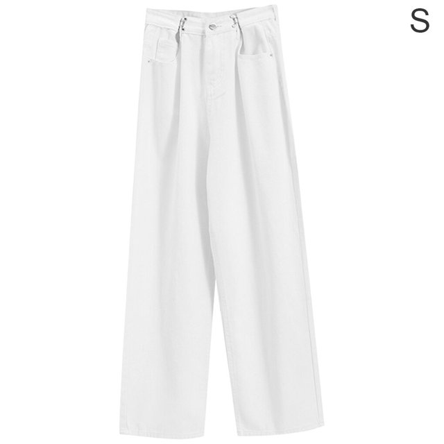 Guardurnaity Pantalones de mujer Primavera Casual Suelto Cintura alta Pierna ancha Pantalón largo, Negro, S Prendas para la parte inferior del cuerpo blanco S