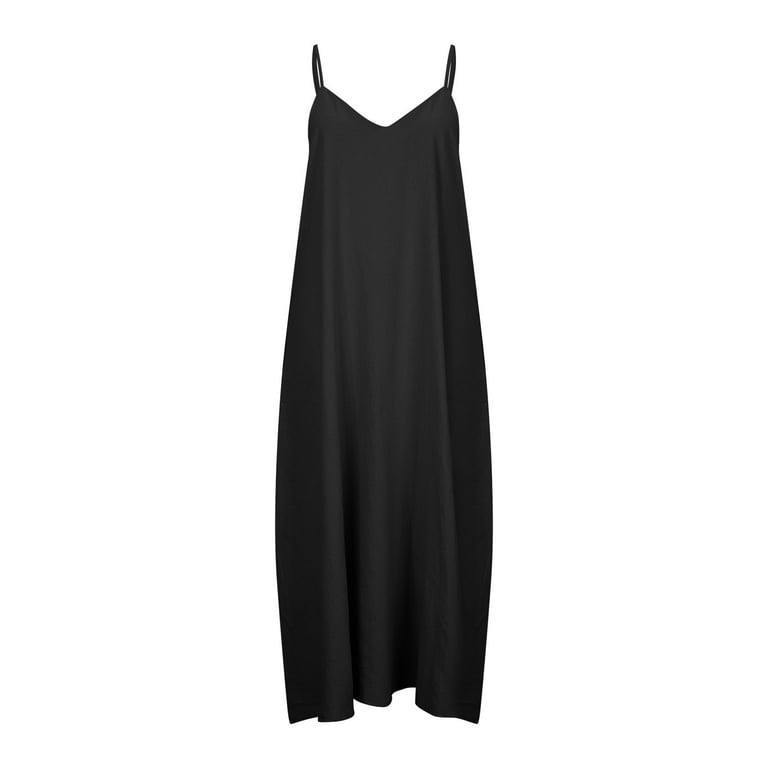 Maxi Dress for Women V Neck Spaghetti Strap Cotton Linen Slip Dress Solid Sleeveless Casual Loose Summer Long Dress - Walmart.com Maxi Dress for Women V Neck Spaghetti Strap Cotton Linen Slip Dress Solid Sleeveless Casual Loose Summer Long Dress - Walmart.com